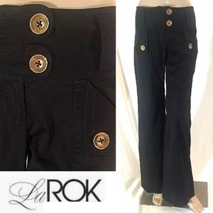 BNWT LaROK Black Trouser Dress Pant Gold Hardware